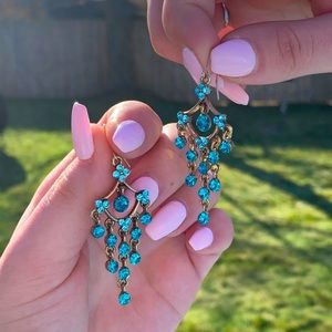 VINTAGE Style Tiered Aqua Gemstone Earrings